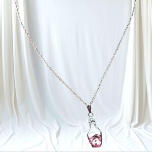 Silver Tone  Necklace with Pink Crystal Heart Charm